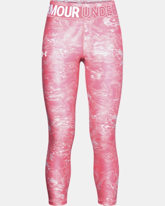 Meisjesshirt HeatGear® Armour Printed Crop, Pink, pdpMainDesktop image number 0